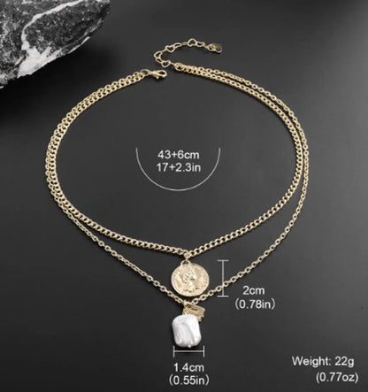 Vintage Style Geometric Freshwater Pearl Copper 18K Gold Plated Women's Double Layer Necklaces