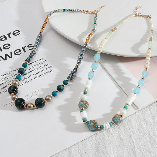 Vintage Style Geometric Imitation Pearl Alloy Shell Beaded Women's Necklace