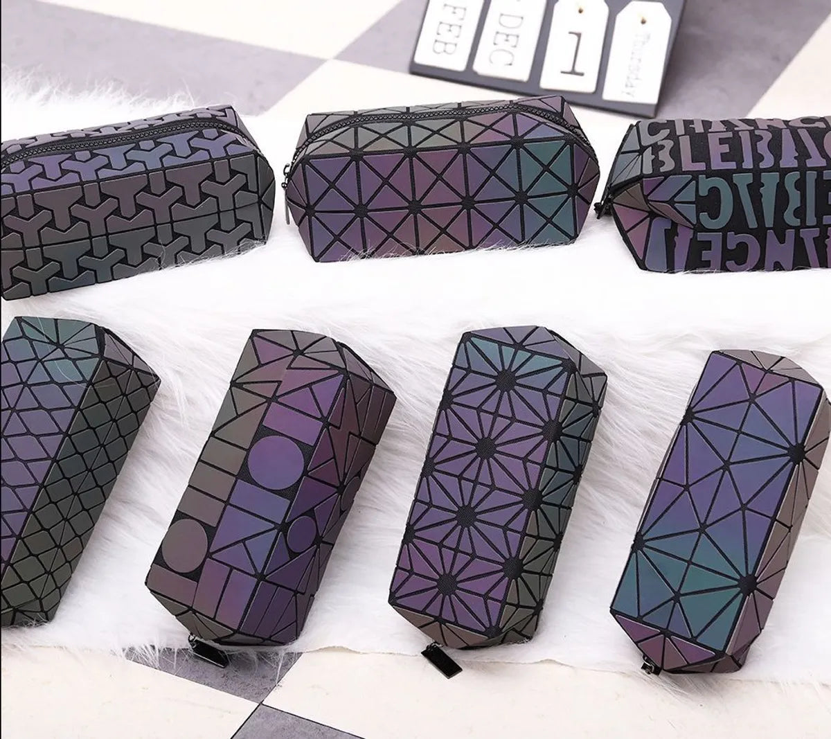 Vintage Style Geometric Pu Leather Square Makeup Bags