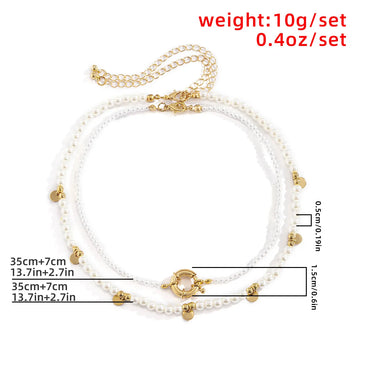 Vintage Style Geometric Round Letter Imitation Pearl Alloy Copper Plating Chain Women'S Double Layer Necklaces