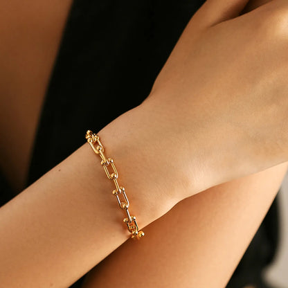 Vintage Style Geometric Solid Color Copper Plating Chain 18k Gold Plated Bracelets