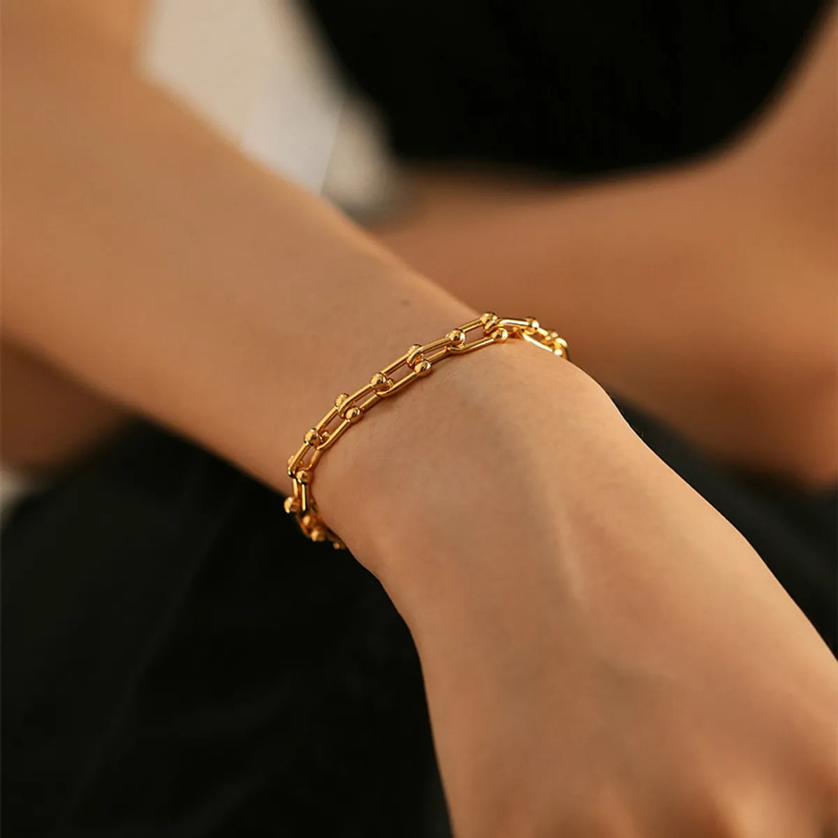 Vintage Style Geometric Solid Color Copper Plating Chain 18k Gold Plated Bracelets