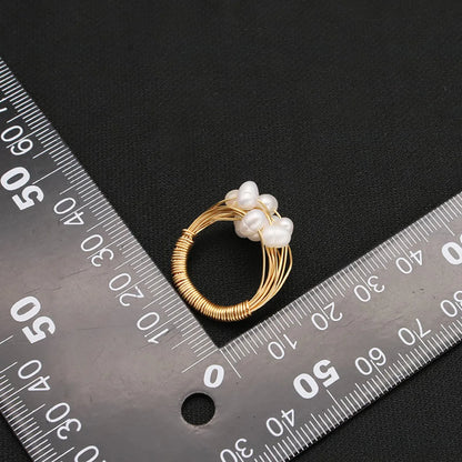 Vintage Style Geometric Solid Color Freshwater Pearl Sterling Silver Plating 18k Gold Plated Rings