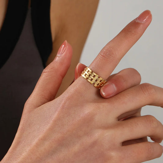 Vintage Style Geometric Stainless Steel Plating 18k Gold Plated Open Rings