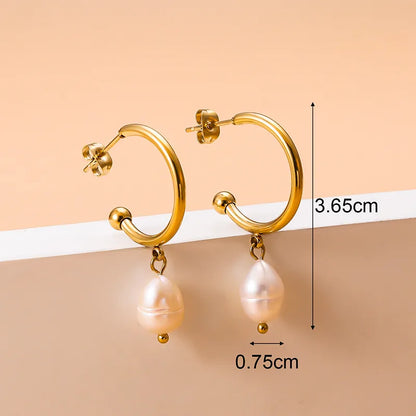 Vintage Style Geometric Stainless Steel Plating Natural Stone Pearl Zircon Drop Earrings 1 Pair