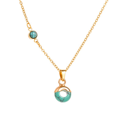 Wholesale Jewelry Vintage Style Geometric 304 Stainless Steel Turquoise 14K Gold Plated Plating Pendant Necklace