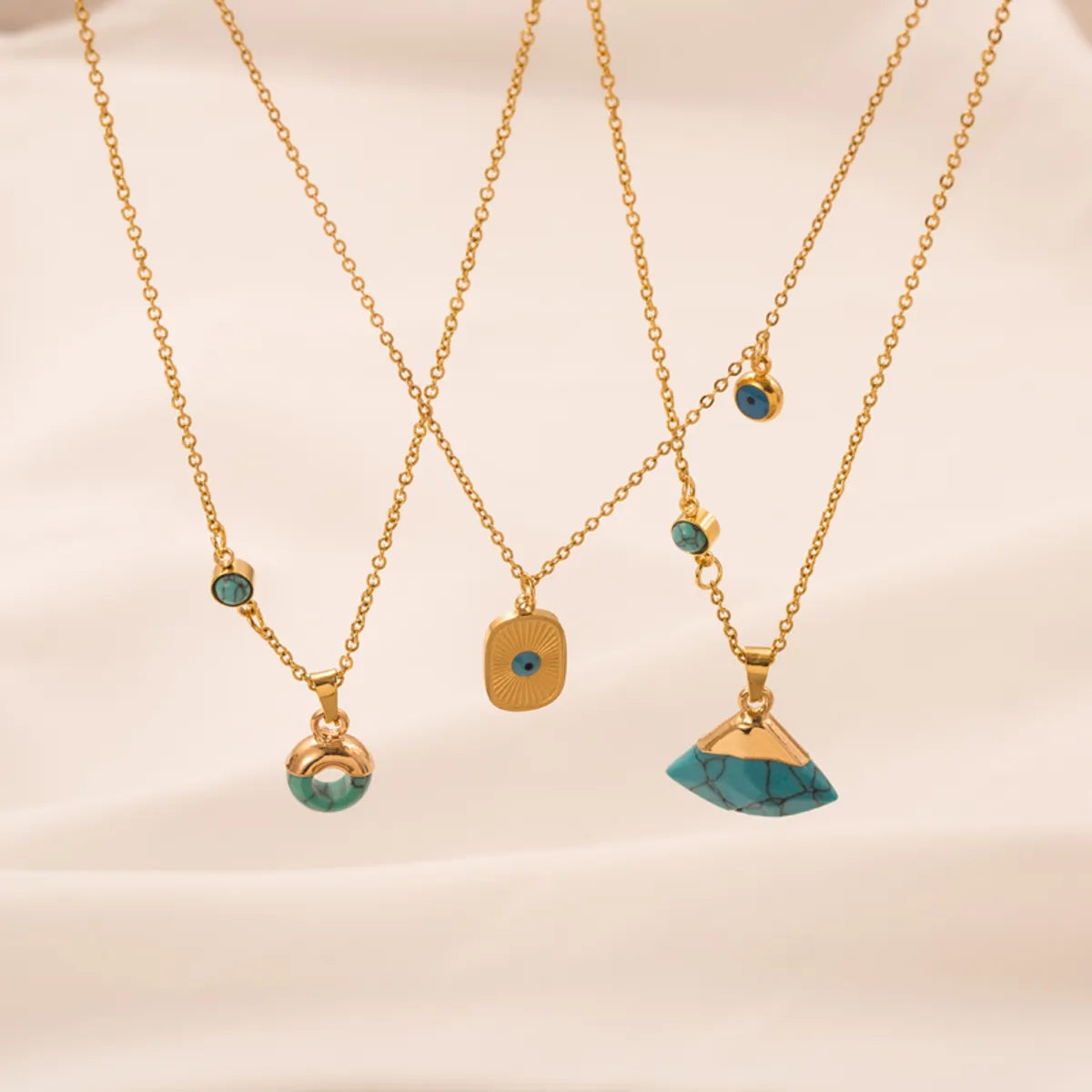 Wholesale Jewelry Vintage Style Geometric 304 Stainless Steel Turquoise 14K Gold Plated Plating Pendant Necklace