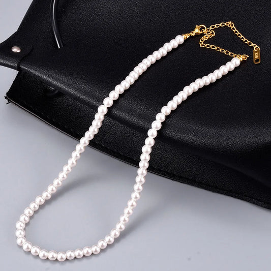 Wholesale Jewelry Vintage Style Geometric 304 Stainless Steel Titanium Steel Artificial Pearls 18K Gold Plated Beaded Necklace