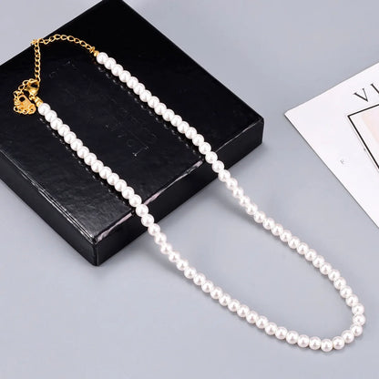 Wholesale Jewelry Vintage Style Geometric 304 Stainless Steel Titanium Steel Artificial Pearls 18K Gold Plated Beaded Necklace