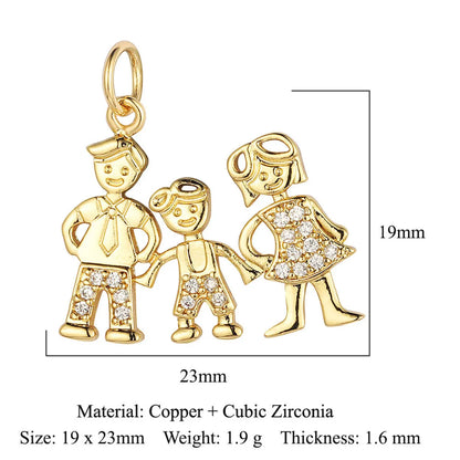 1 Piece Copper Zircon 18K Gold Plated Cartoon Character Heart Shape Flower Polished Pendant