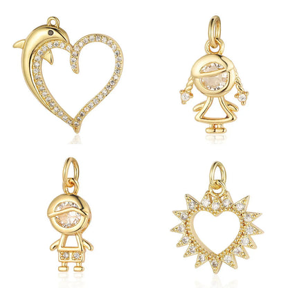 1 Piece Copper Zircon 18K Gold Plated Cartoon Character Heart Shape Flower Polished Pendant