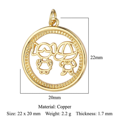 1 Piece Copper Zircon 18K Gold Plated Cartoon Character Heart Shape Flower Polished Pendant