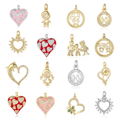 1 Piece Copper Zircon 18K Gold Plated Cartoon Character Heart Shape Flower Polished Pendant