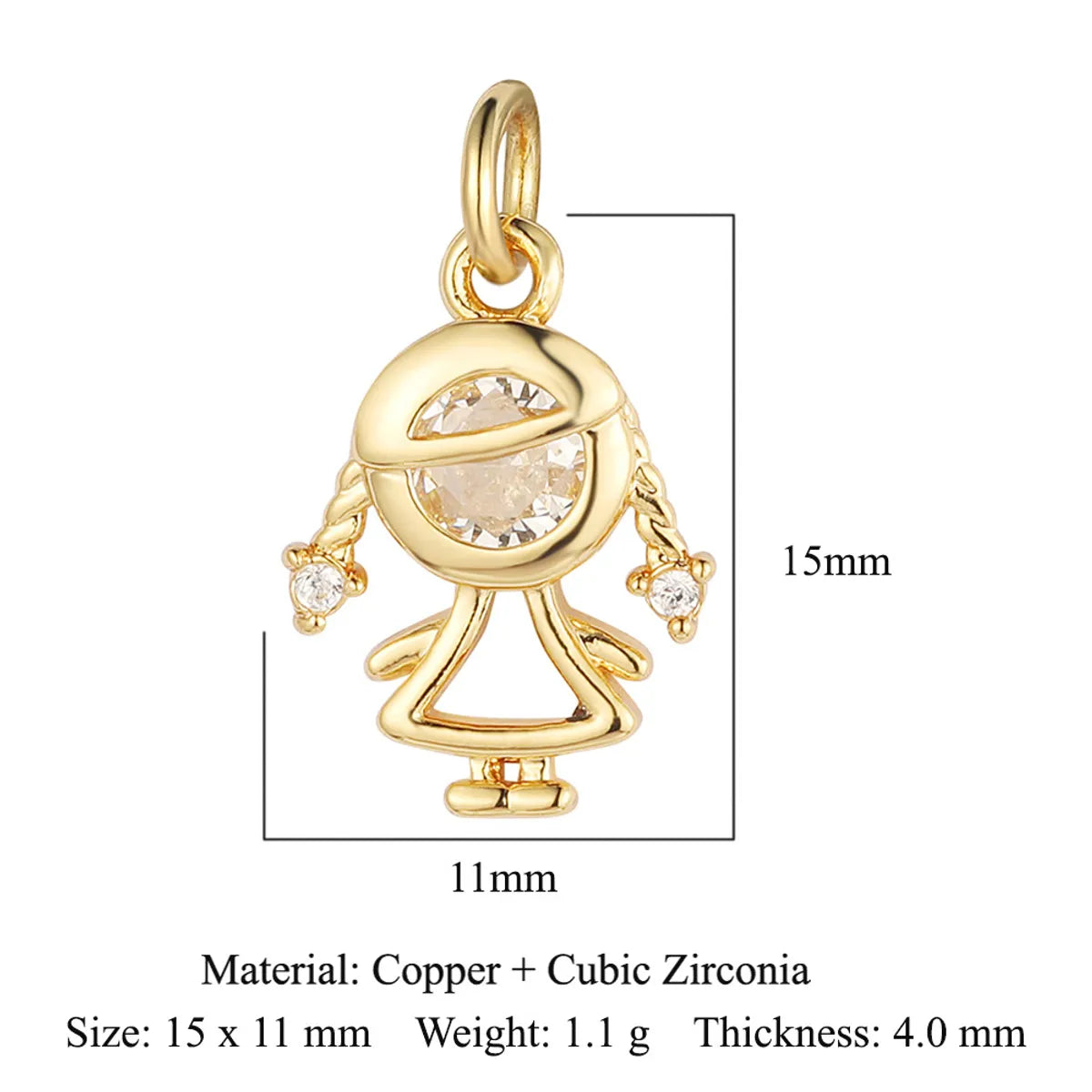 1 Piece Copper Zircon 18K Gold Plated Cartoon Character Heart Shape Flower Polished Pendant