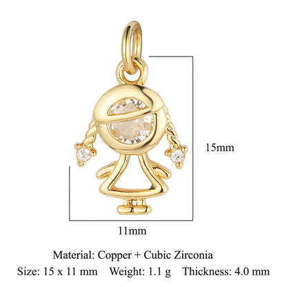 1 Piece Copper Zircon 18K Gold Plated Cartoon Character Heart Shape Flower Polished Pendant