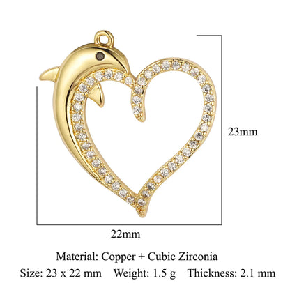 1 Piece Copper Zircon 18K Gold Plated Cartoon Character Heart Shape Flower Polished Pendant