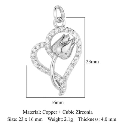 1 Piece Copper Zircon 18K Gold Plated Cartoon Character Heart Shape Flower Polished Pendant