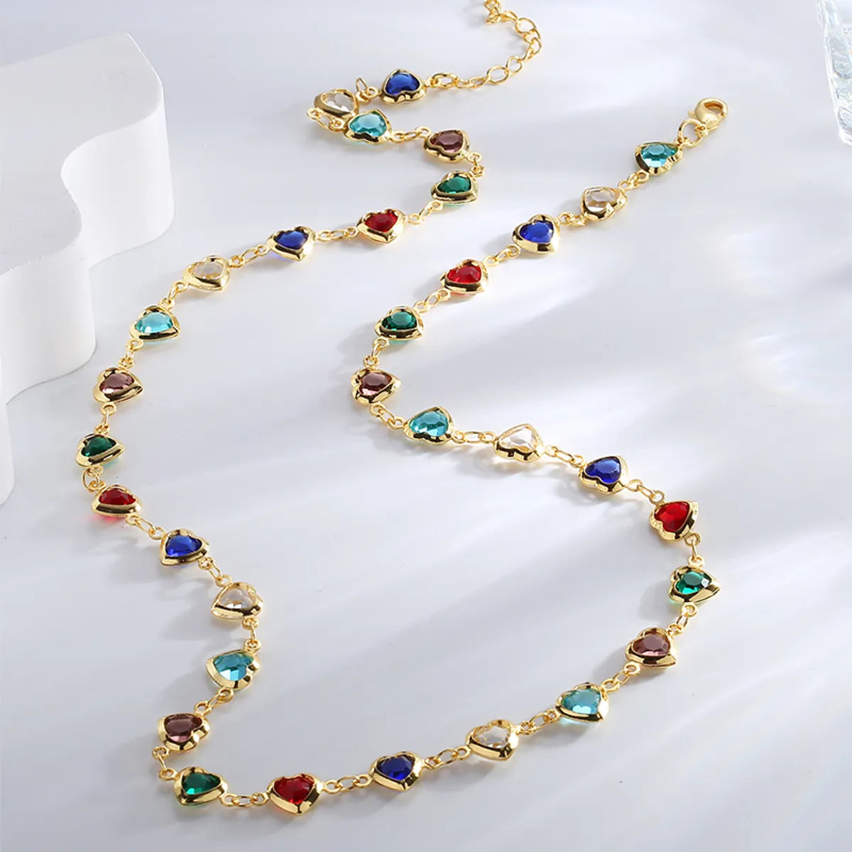 Vintage Style Heart Shape Copper Enamel Plating Inlay Zircon 18k Gold Plated Necklace