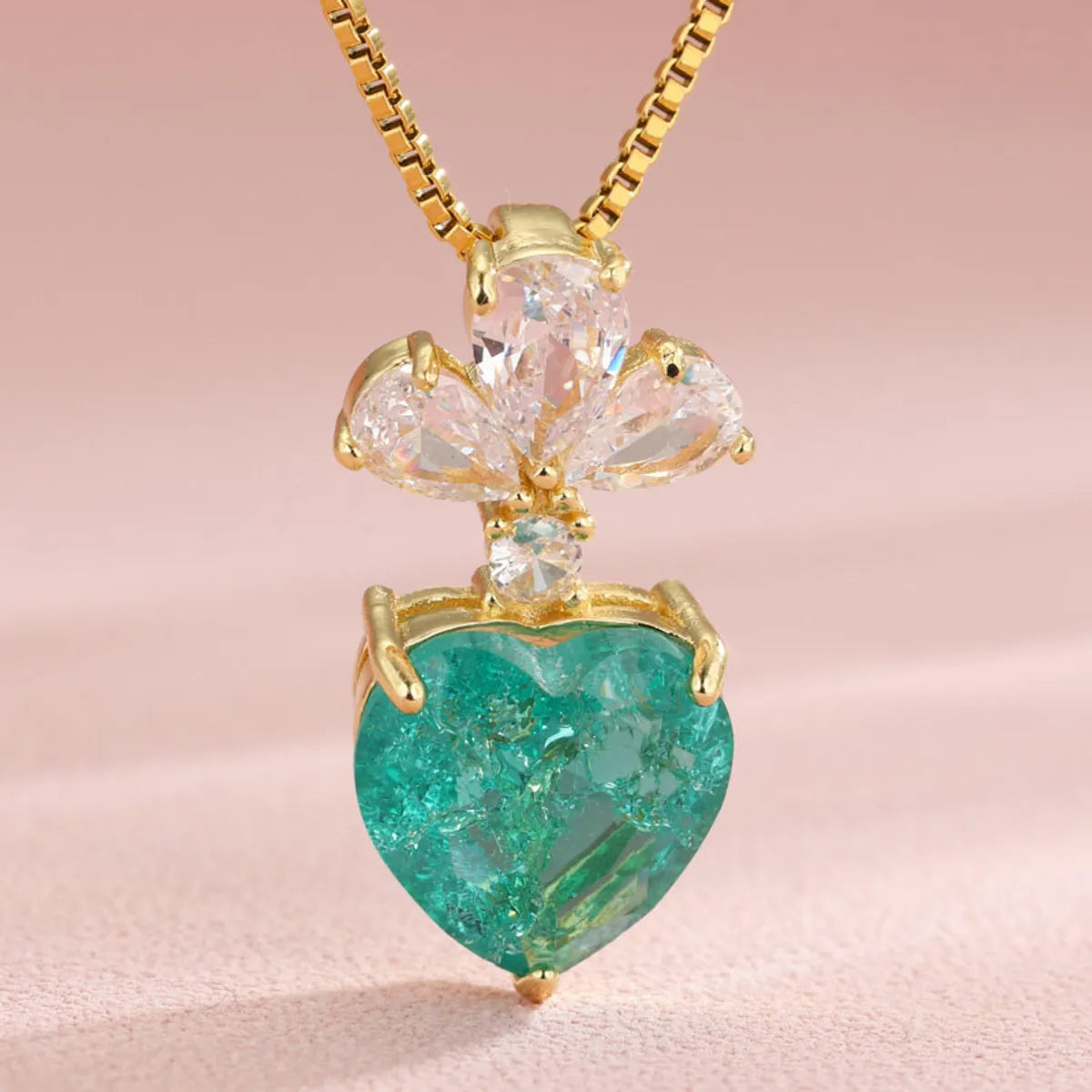 Vintage Style Heart Shape Flower Bow Knot Stainless Steel Copper Plating Inlay Zircon 18k Gold Plated Gold Plated Pendant Necklace