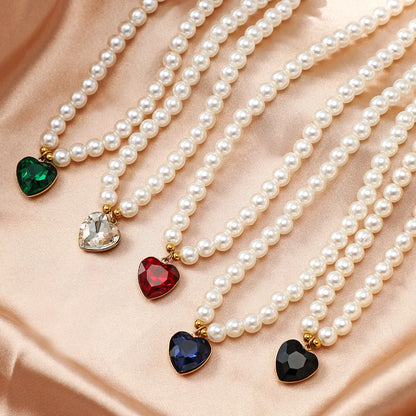 Vintage Style Heart Shape Stainless Steel Arylic Artificial Pearl Beaded Women's Pendant Necklace 1 Piece