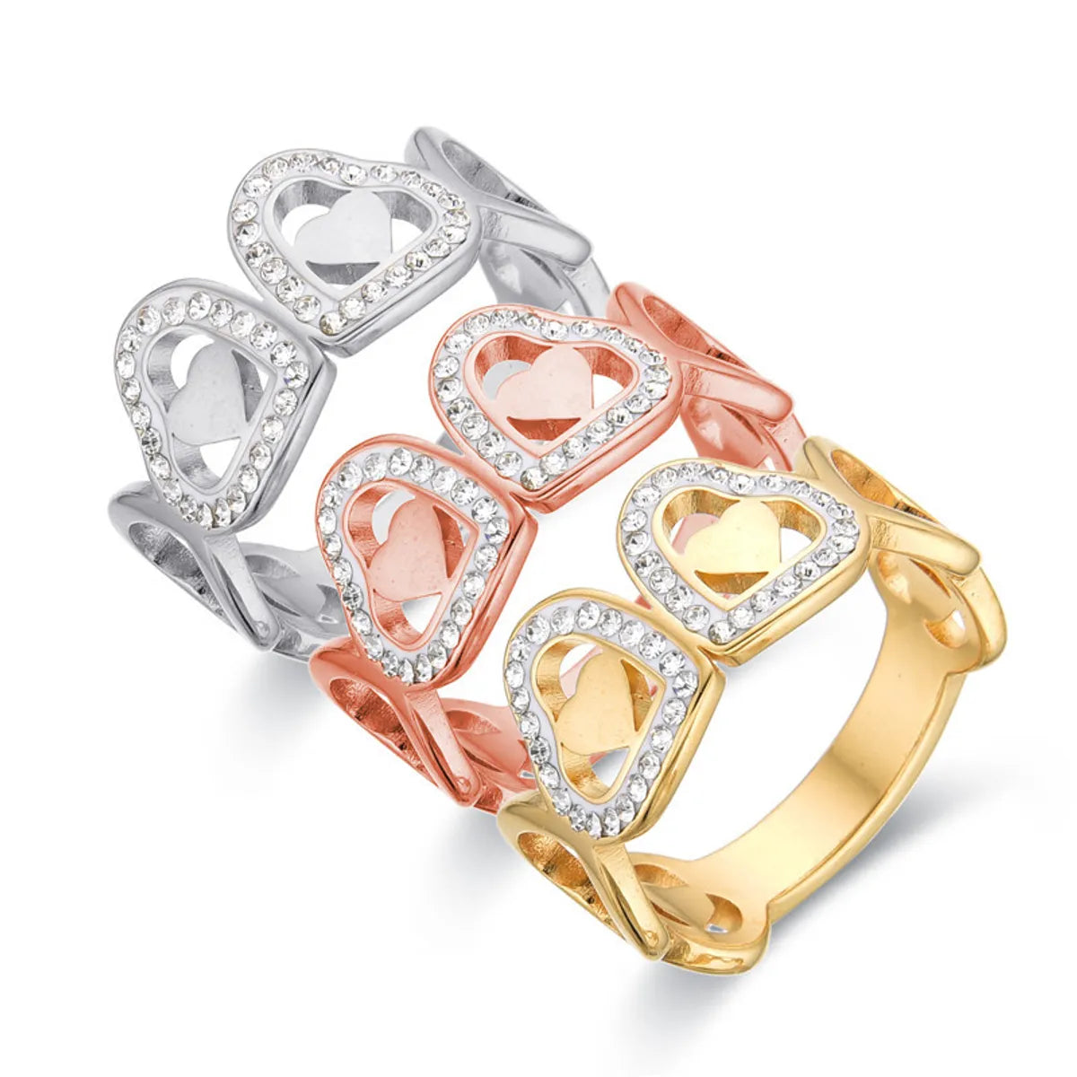 Vintage Style Heart Shape Stainless Steel Plating Rings