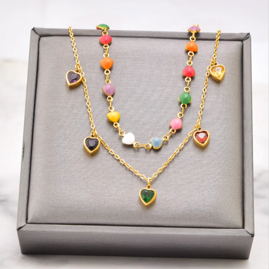 Wholesale Jewelry Vintage Style Heart Shape Titanium Steel Zircon Enamel Plating Inlay Pendant Necklace