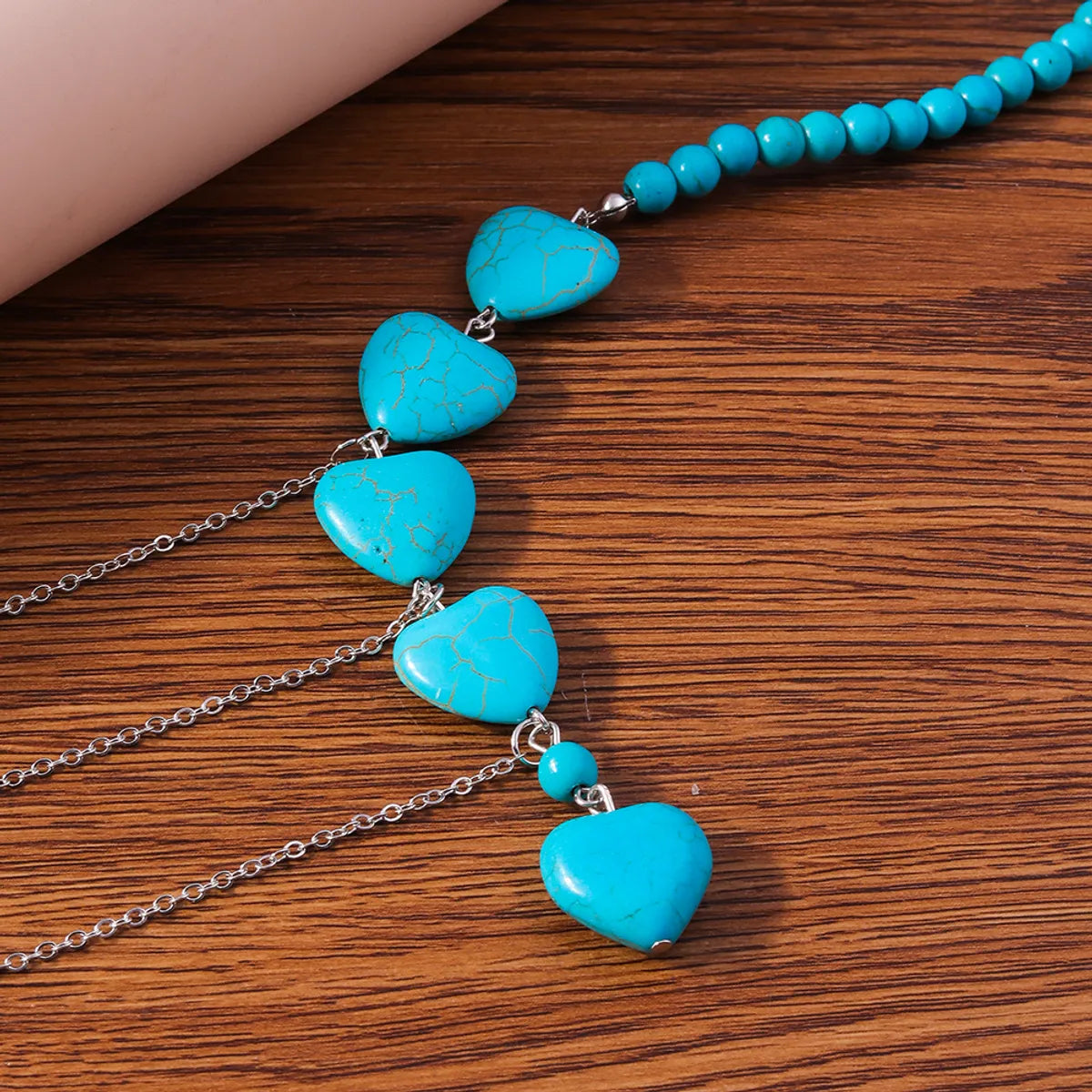 Vintage Style Heart Shape Turquoise Zinc Alloy Women'S Necklace