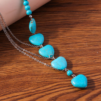 Vintage Style Heart Shape Turquoise Zinc Alloy Women'S Necklace