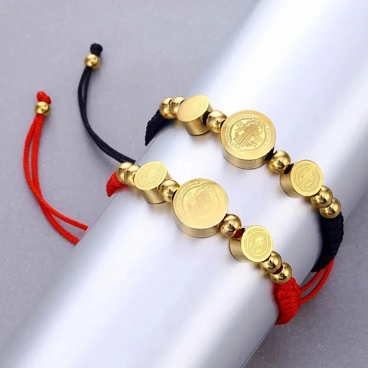 Vintage Style Human Round Stainless Steel Beaded Plating 18k Gold Plated Unisex Drawstring Bracelets