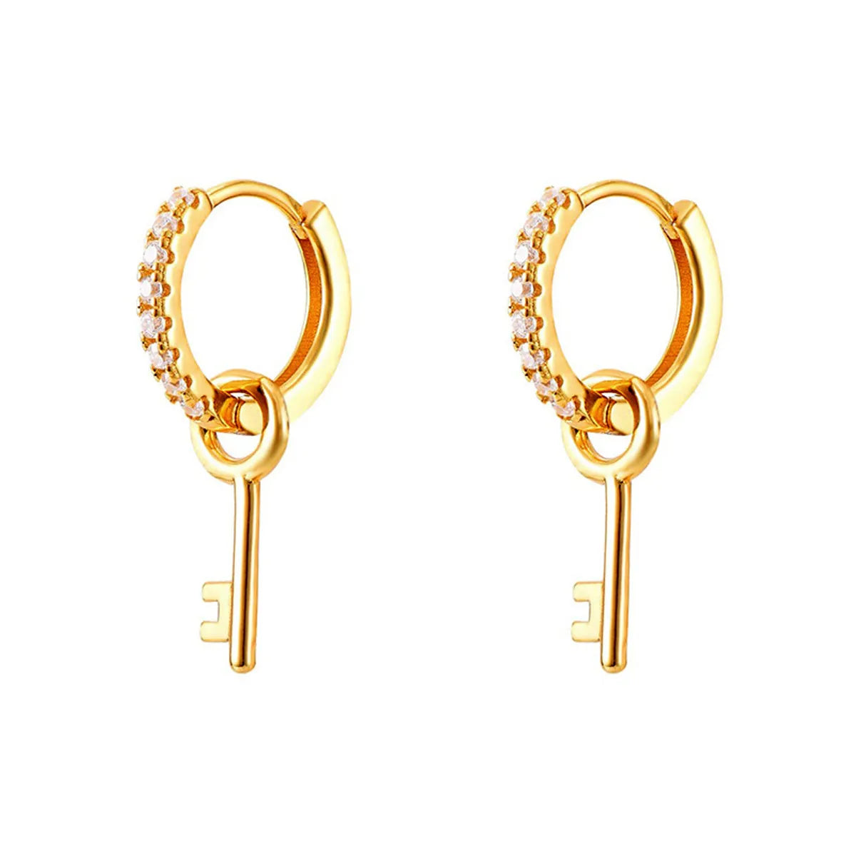 Vintage Style Key Copper Dangling Earrings Plating Inlay Zircon Copper Earrings