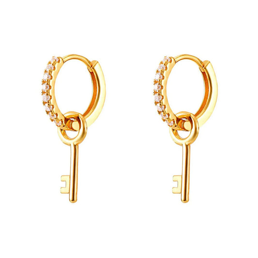 Vintage Style Key Copper Dangling Earrings Plating Inlay Zircon Copper Earrings