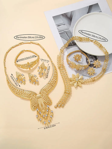 Vintage Style Lady Geometric Copper 18k Gold Plated Zircon Bracelets Earrings Necklace In Bulk