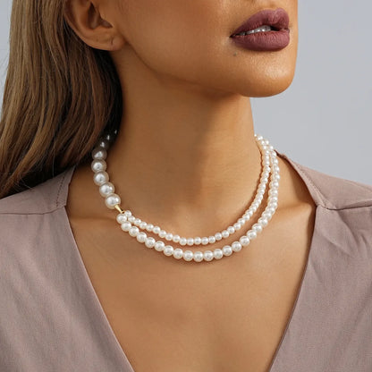 Vintage Style Lady Round Imitation Pearl Beaded Women's Layered Necklaces