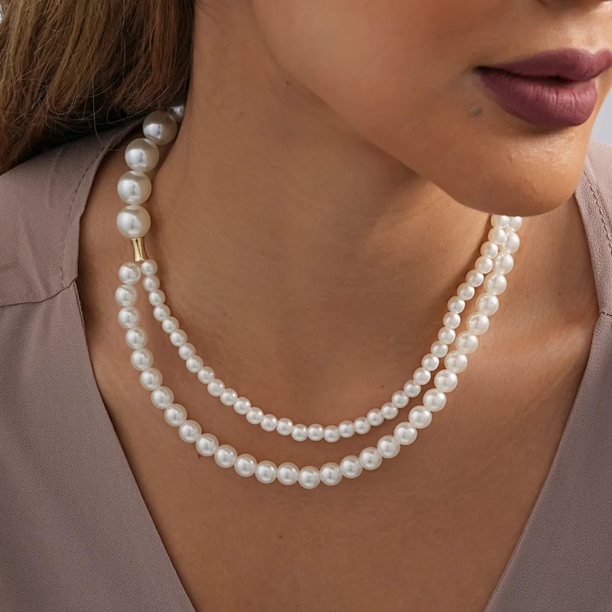 Vintage Style Lady Round Imitation Pearl Beaded Women's Layered Necklaces