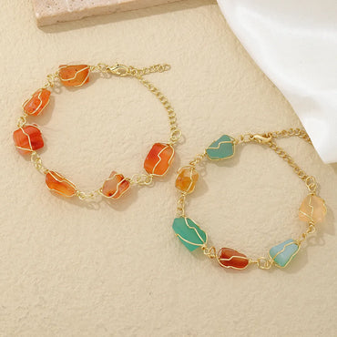 Vintage Style Lady Simple Style Irregular Stainless Steel Natural Stone Plating Gold Plated Bracelets