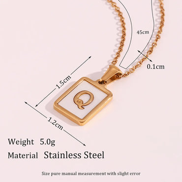 Vintage Style Letter Square Stainless Steel Plating Inlay Shell 18k Gold Plated Pendant Necklace