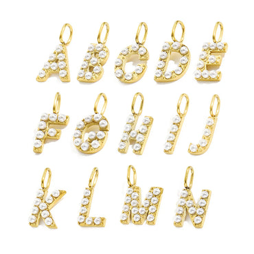 1 Piece Stainless Steel Imitation Pearl Artificial Pearls 14K Gold Plated Letter