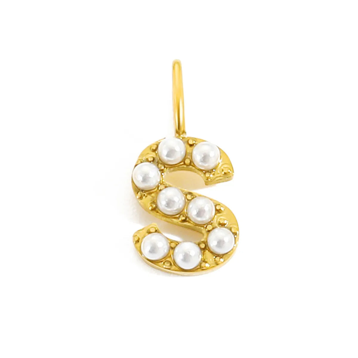 1 Piece Stainless Steel Imitation Pearl Artificial Pearls 14K Gold Plated Letter