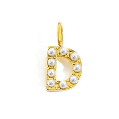 1 Piece Stainless Steel Imitation Pearl Artificial Pearls 14K Gold Plated Letter