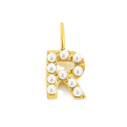 1 Piece Stainless Steel Imitation Pearl Artificial Pearls 14K Gold Plated Letter