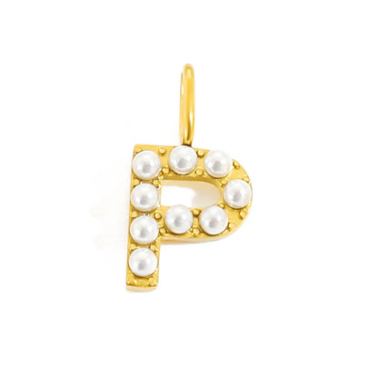 1 Piece Stainless Steel Imitation Pearl Artificial Pearls 14K Gold Plated Letter