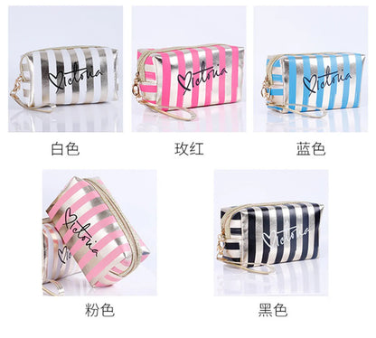 Vintage Style Letter Stripe Film Cross Pattern Square Makeup Bags