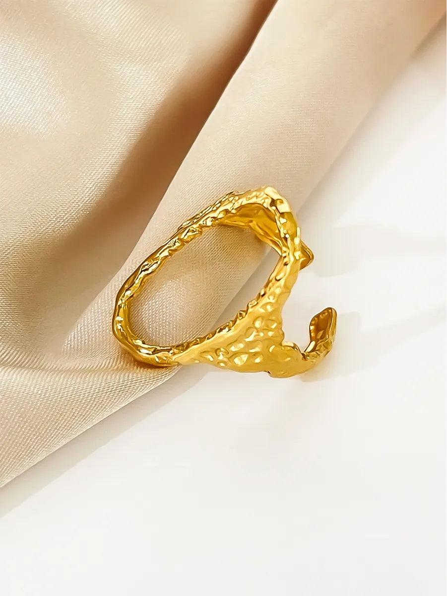 Vintage Style Oval Stainless Steel Plating Hollow Out 18k Gold Plated Open Rings