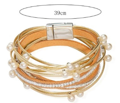 Vintage Style Pearl Pu Leather Alloy Women's Bracelets