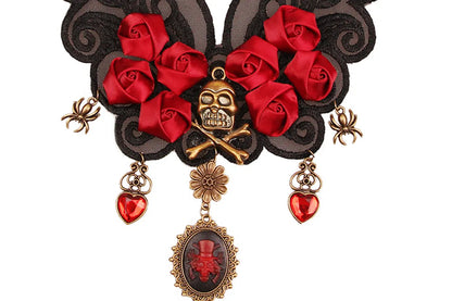 Vintage Style Punk Flower Skull Alloy Resin Lace Halloween Women'S Necklace