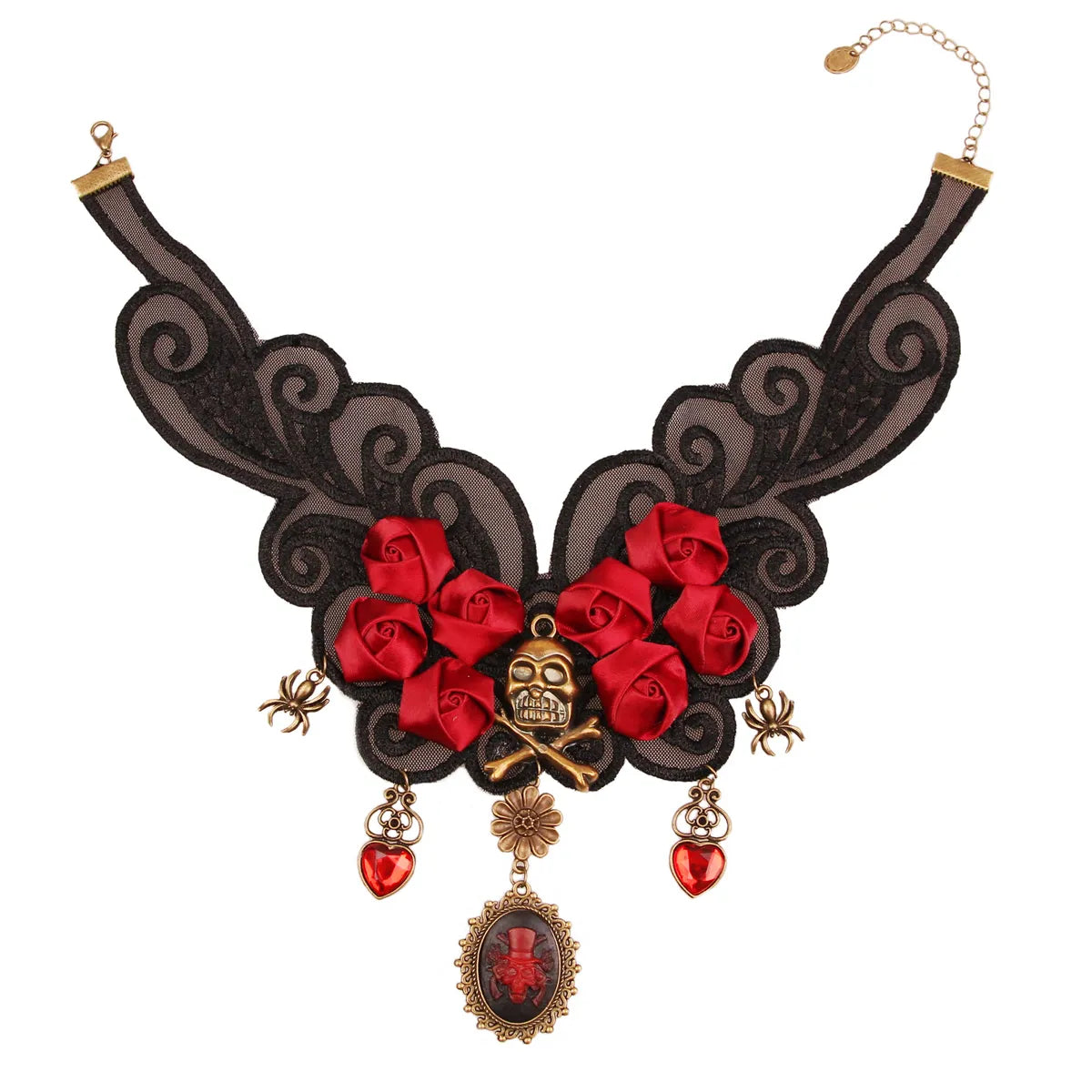 Vintage Style Punk Flower Skull Alloy Resin Lace Halloween Women'S Necklace