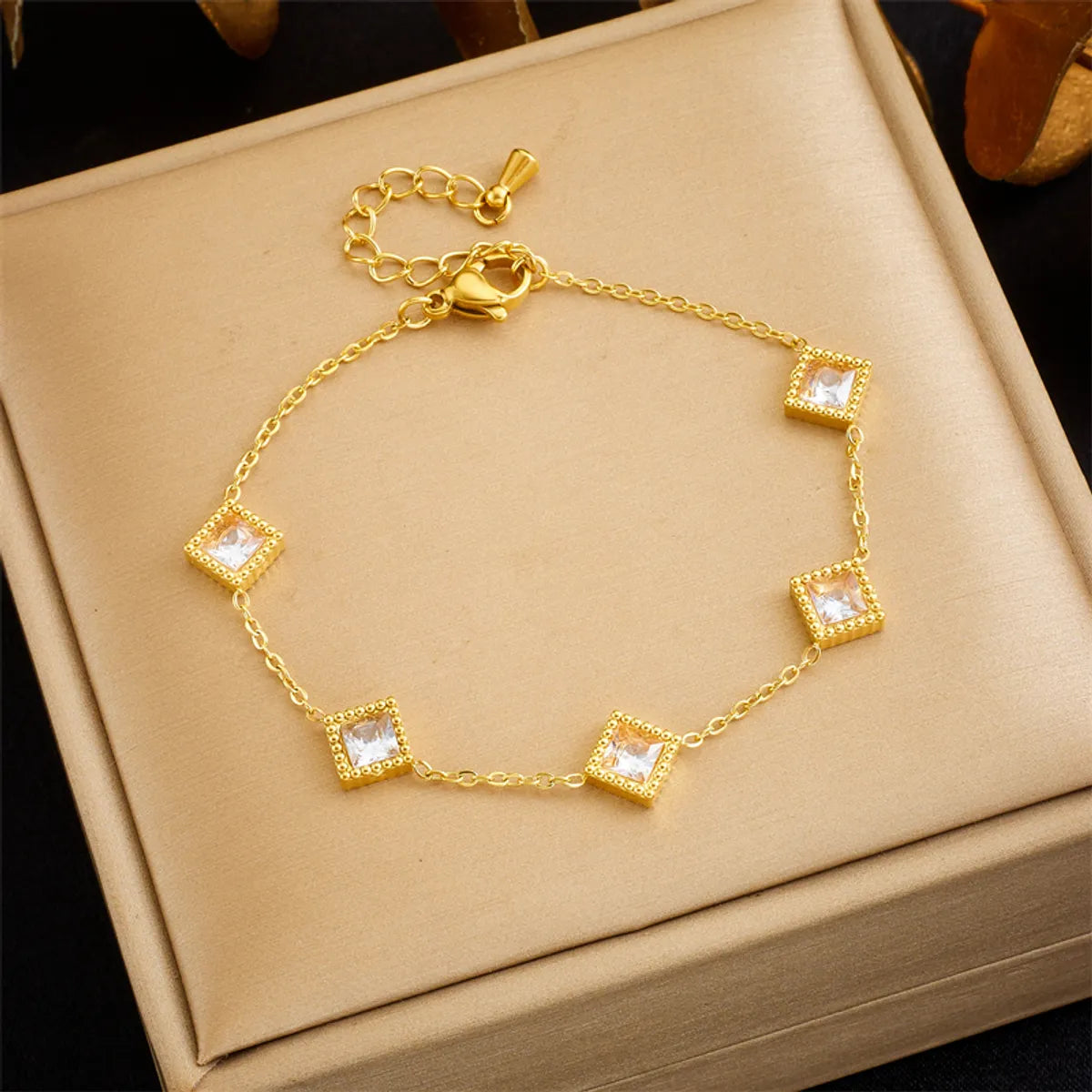 Vintage Style Rhombus Titanium Steel Plating 18k Gold Plated Bracelets