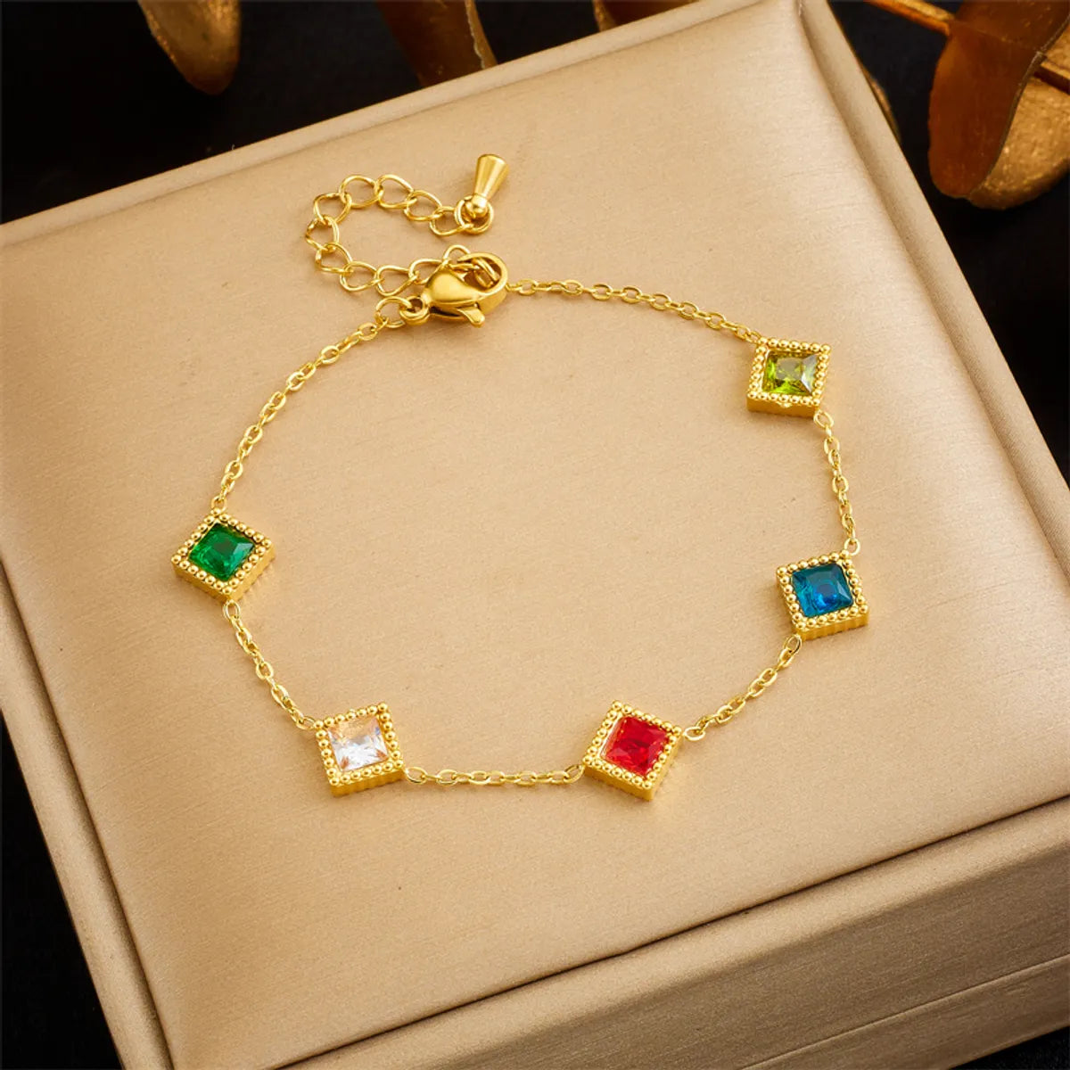 Vintage Style Rhombus Titanium Steel Plating 18k Gold Plated Bracelets