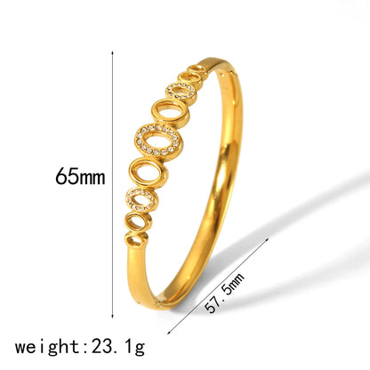 Vintage Style Roman Style Geometric 304 Stainless Steel 18K Gold Plated Zircon Bangle In Bulk