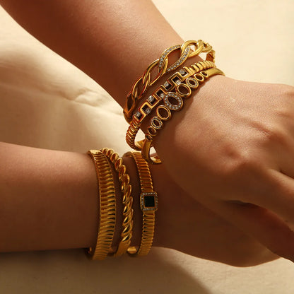 Vintage Style Roman Style Geometric 304 Stainless Steel 18K Gold Plated Zircon Bangle In Bulk